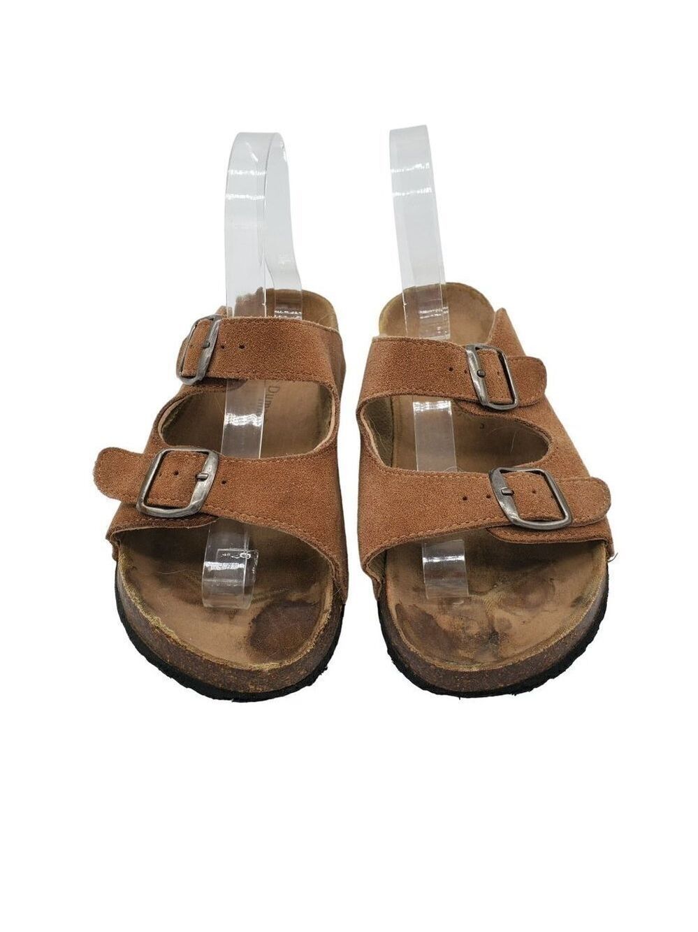 Pierre Dumas Women's Brown Suede Leather Cork Slip On Buckle Sandals Size 8